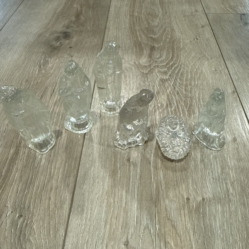 Vintage 1990's 6 Piece Heavy Clear Crystal Glass Nativity Set Christmas Décor